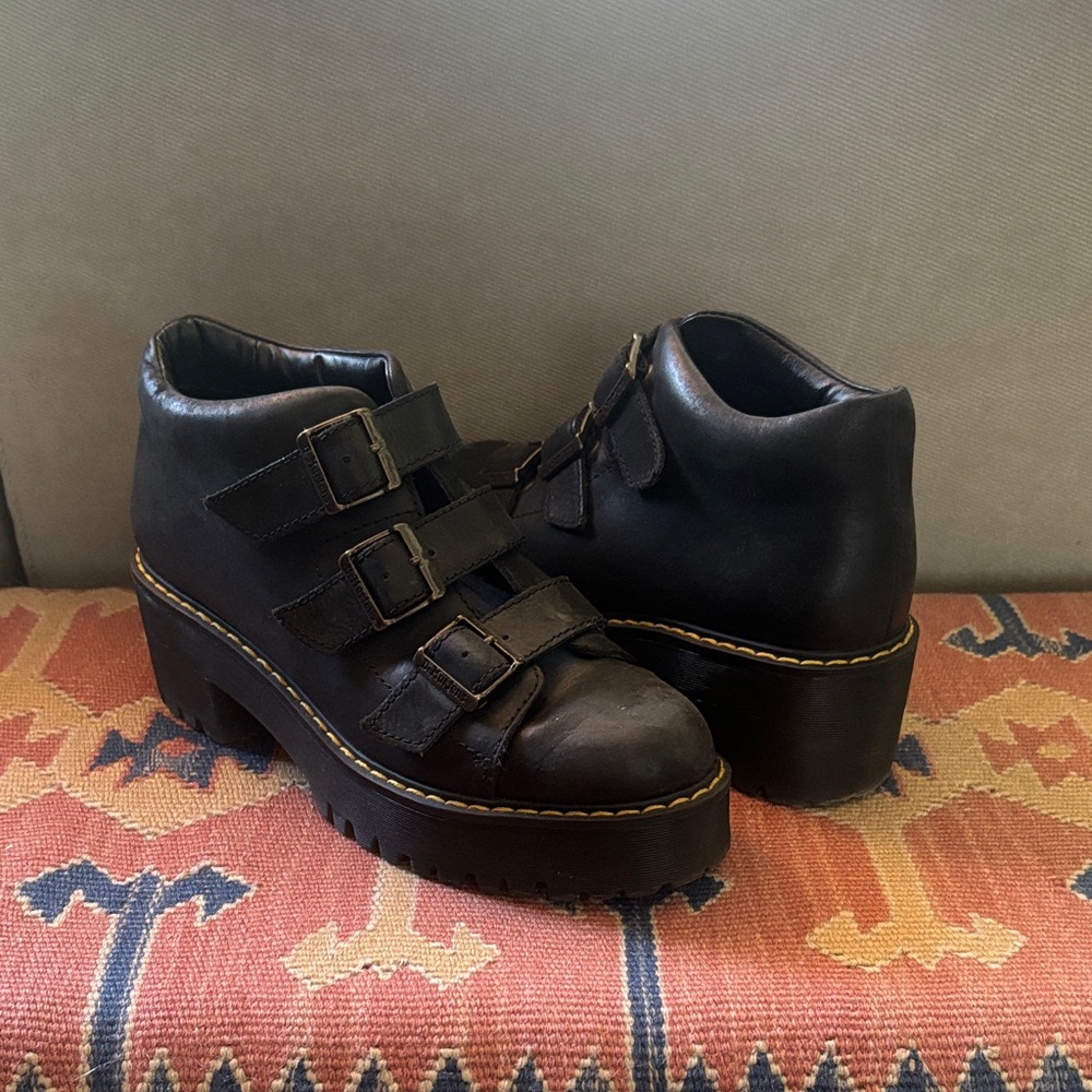 Dr. Martens- Black Platform Buckle Boots